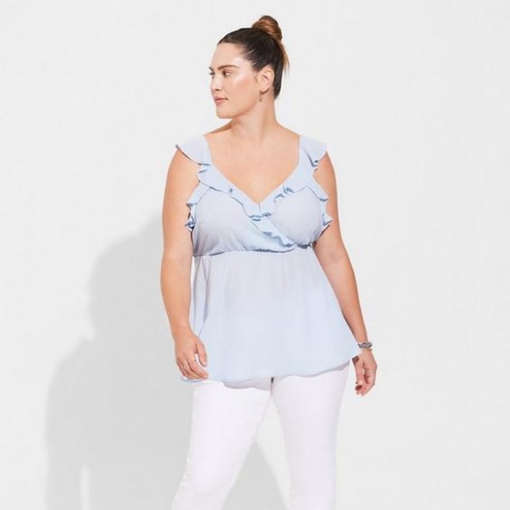 Torrid Peplum Georgette Surplice Light Blue Ruffle Camisole Tank Top NWT 4X